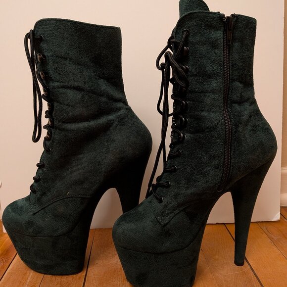 Pleaser Adore 1020 Boots 7 Inch Heel US Size 8 Emerald Green Platform Pole Heels - Picture 2 of 7